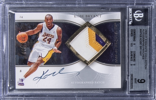 2006-07 UD "Exquisite Collection" Autographs Patches #APKB Kobe Bryant Signed Game Used Patch Card (#098/100) – BGS MINT 9/BGS 10